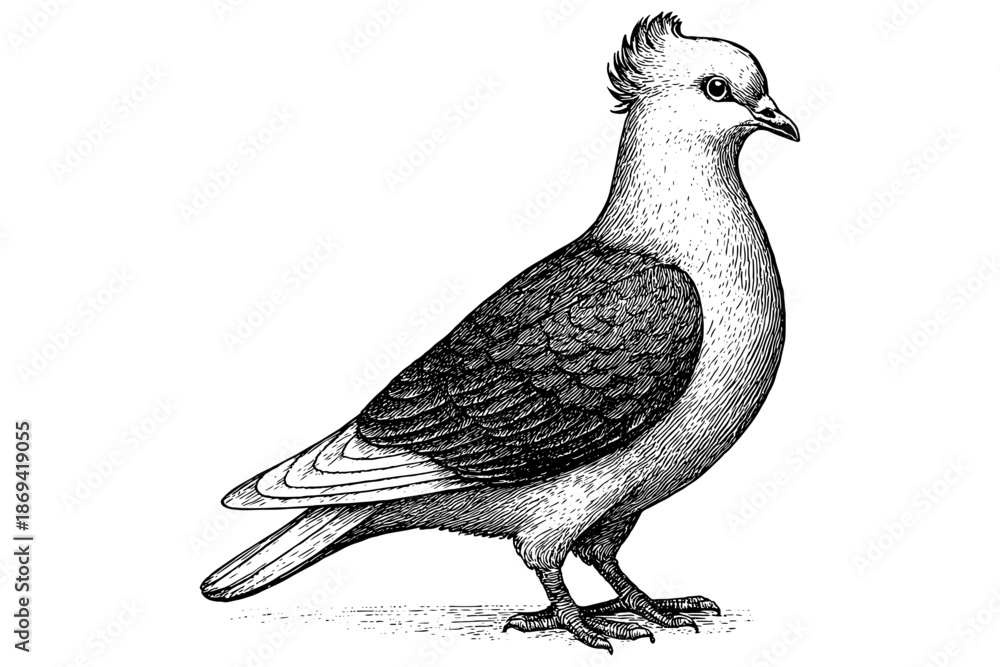 Fototapeta premium pigeon isolated on white, Engraving Illustration of Pigeon Bird, Vintage Line Art