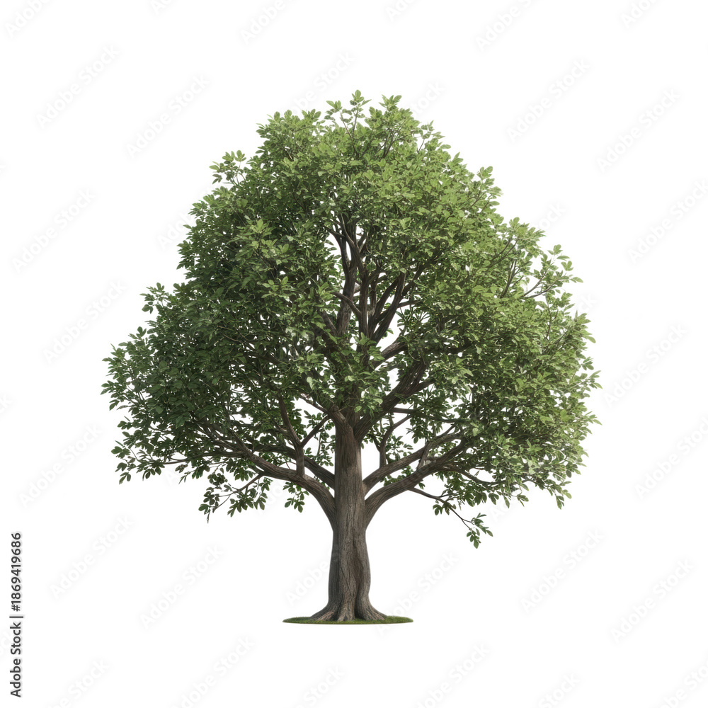Fototapeta premium Majestic green tree standing tall against white background