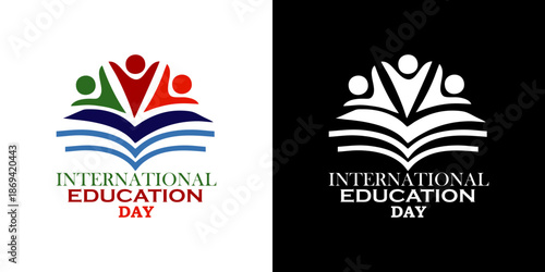 Logos for International Education Day featuring book and people icons