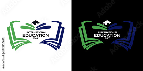 International education day logos with book and graduation cap icons