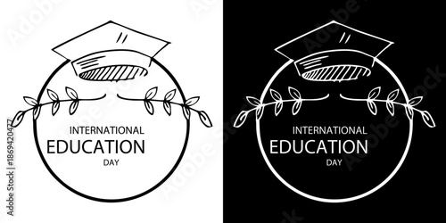 Professional international education logo with graduation cap and laurel wreath, symbolizing academic achievement and excellence.