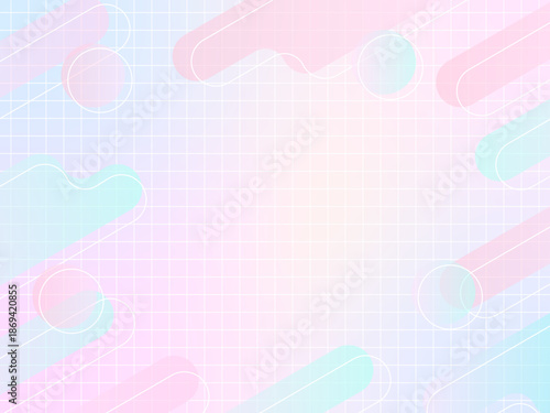 パステルグラデーションと幾何学シェイプのメンフィス風フレーム背景 4:3