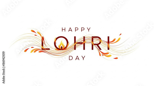 Vibrant lohri day celebration graphic with happy lohri text and fiery design elements on white background with Indian festival and Punjabi culture