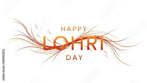 Vibrant orange and red lohri day celebration graphic with swirling lines on white background for festive indian and punjabi cultural events with Indian festival
