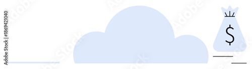 Cloud graphic with a money bag signifying digital income, financial growth, online savings, and virtual economy. Ideal for cloud services, fintech, e-commerce, virtual banking, and data management