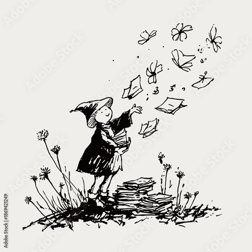 Joyful Child Playing with Letters and Flowers