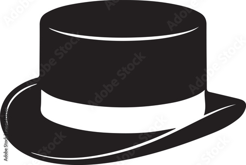 Black hat with white band and brim silhouette on white background formal hat