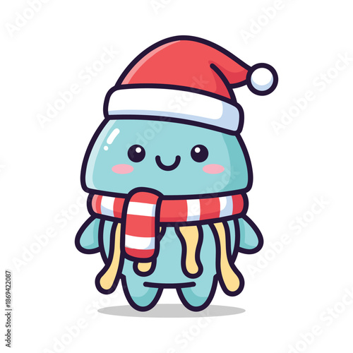 Christmas Slime Character with Santa Hat and Scarf