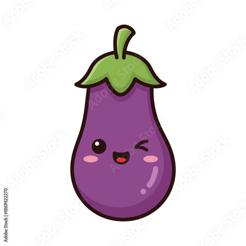 Cute Cartoon Eggplant Vector Illustration