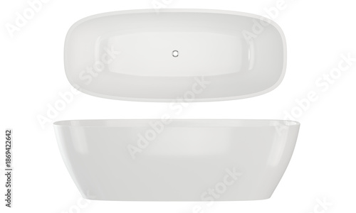 White Bathtub Ceramics on top view front view isolate on white background. 3D rendering. PNG Files.