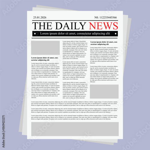 Vector Illustration Daily News Paper Template With Text And Picture Placeholder. Vector Illustration