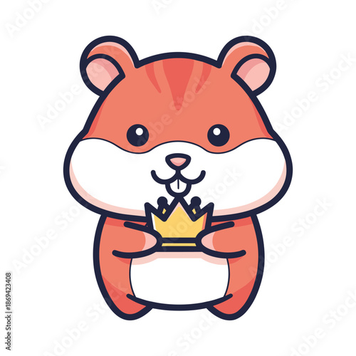 Cute Cartoon Hamster Holding Golden Crown Illustration