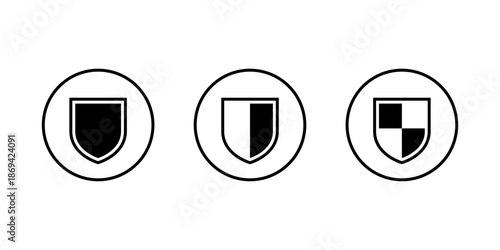 Shield icon set in circular outline. Security and protection symbol. Privacy, safety, and defense sign