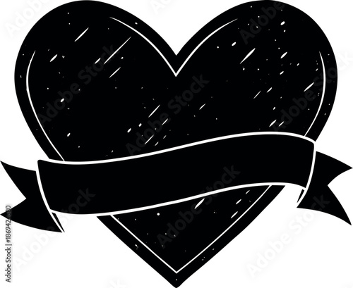 Black Heart Silhouette with Banner and Textured Effect