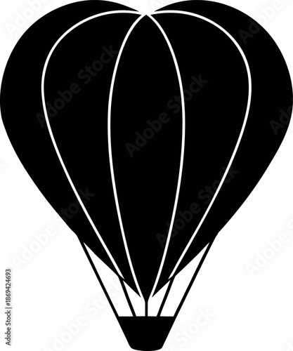 Black hot air balloon silhouette with white lines Keywords: hot air balloon, airship, flight