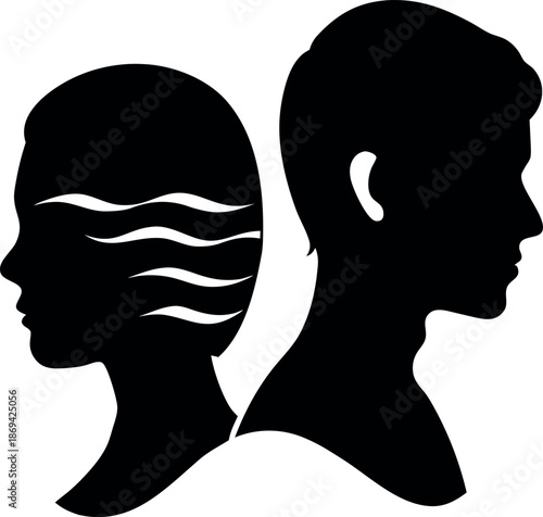 Valentine's Day Male and Female Profiles Facing Away Silhouette couple