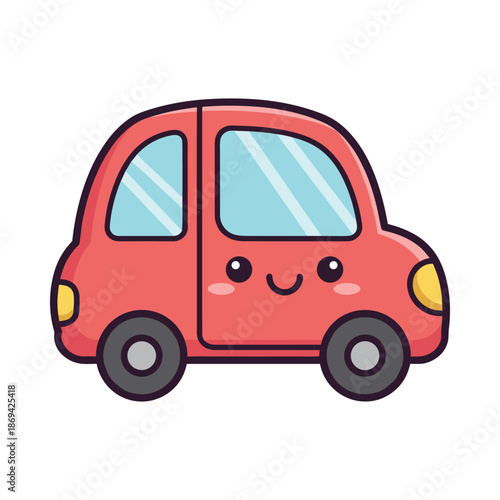 Cute Cartoon Red Car Illustration