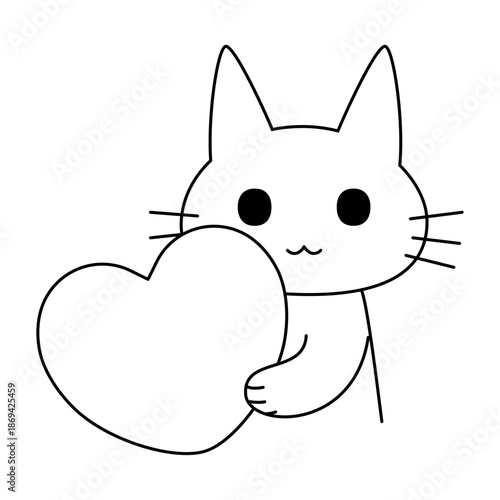 大きなハートの形をしたプレゼントを持つ猫のイラスト