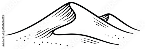 Hand drawn line art illustration of sand dunes depicting a natural desert landscape for travel and outdoor themes