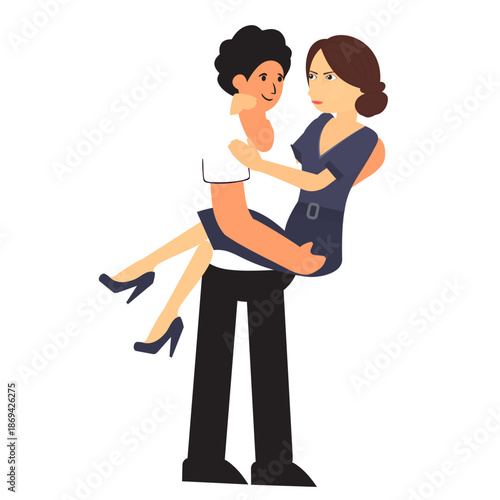 Man carrying woman. Romantic relationship, vector illustration.