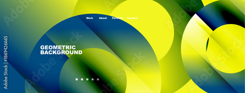 Abstract geometric design. Vibrant colors blend, creating dynamic visual experience. Website navigation present, modern aesthetic.