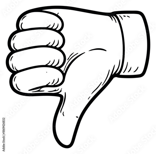 Hand drawn illustration of a hand depicting a thumbs down gesture for negative feedback