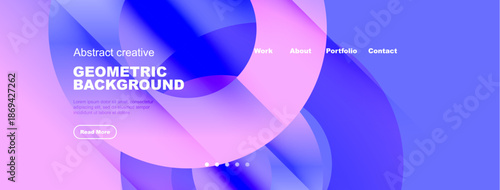 Abstract website header design. Fluid shapes, vibrant colors, text overlay, navigation menu present. Modern, clean aesthetic.