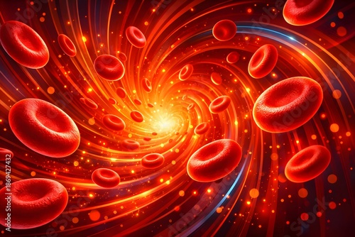 Abstract Vector Art Bloodstream with Glowing Blood Cells Medical Concept 