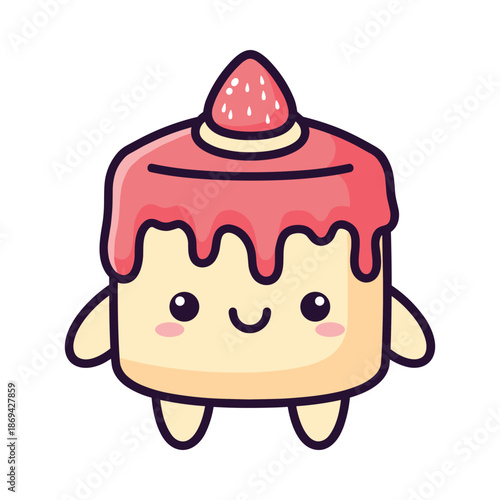 Adorable Cartoon Cake Character with Strawberry Topping