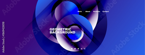 Abstract geometric background. Blue purple hues create dynamic visual effect. Navigation menu present, text reads geometric background.