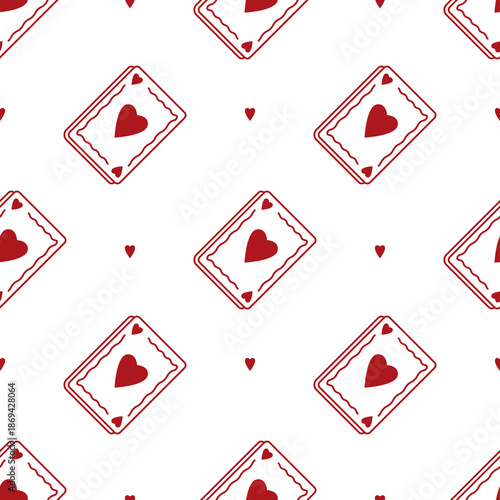 Red Heart Diamond Seamless Pattern. Geometric seamless pattern with red hearts inside diamonds, ideal for Valentine, love, and modern graphic designs.