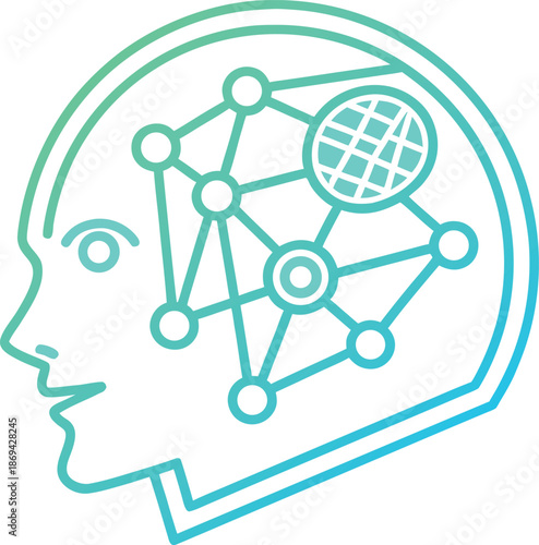 Flat neural network node icon, outline vector vector illustration