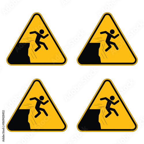 Warning signs depicting people falling from a cliff edge safety first