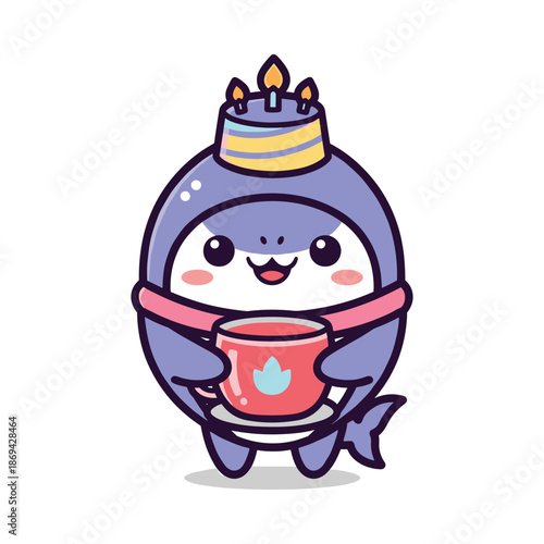 Adorable Cartoon Shark King Holding Red Mug