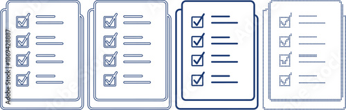 Checklist document icons set with checkmarks on transparent background