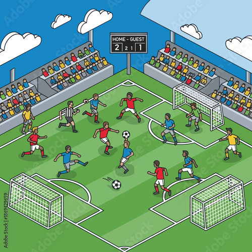 Soccer Players in Action on Field.