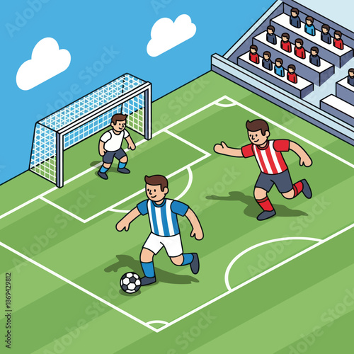 Soccer Players in Action on Field.