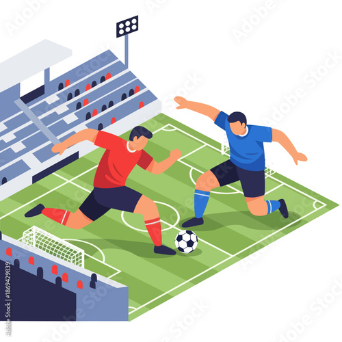 Two Soccer Players Competing for Ball Possession.