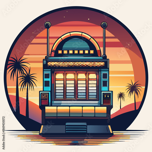 Vintage arcade cabinet at sunset