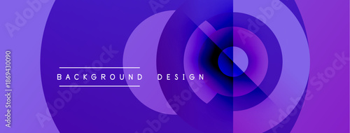 Purple abstract design features concentric circles. Text reads background design. Gradient shades create dynamic visual effect.