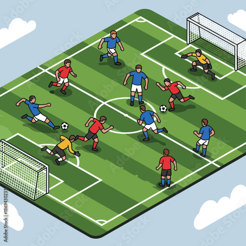 Soccer Players on Field in Action.