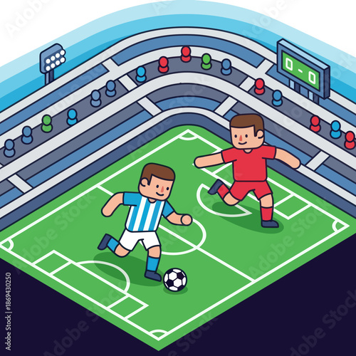 Two Soccer Players Competing on Field.