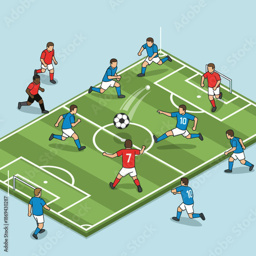 Soccer Players on Field in Action.