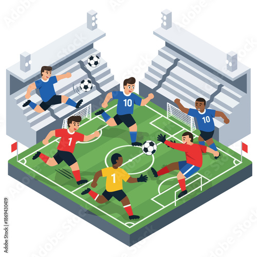 Soccer Players in Action on Field.