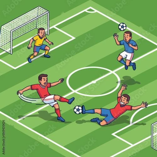 Soccer Players in Action on Field.