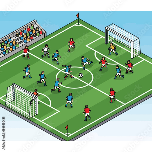 Soccer Players on Field During Match.