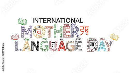 International mother language day celebration with multilingual text and lotus flowers