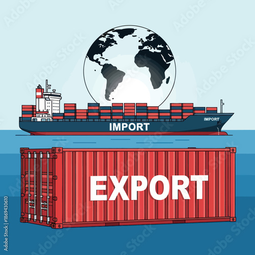 Cargo Shipping Container with Export Label.