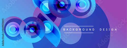 Abstract blue design features overlapping circles. Gradient shades create dynamic visual effect. Modern background suitable for various projects.