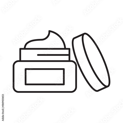 Cosmetic cream jar icon linear vector design open container dermatology symbol moisturizer mask packaging beauty product outline illustration
